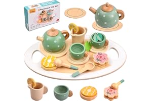 Vesaneae Teeservice Kinder Holz Set, Tee Set Holzspielzeug, Teeparty Spielküche Rollenspiele Kinderküche Zubehör, Teeparty-Set aus Holz, Geschenk für Kinder Pretend Play Mädchen Jungen