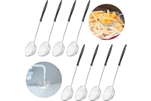 TICEED 8 Set Küchensieb Set Edelstahl mit Griffen Feinmaschig Schöpflöffel Schaumlöffel Abseihlöffel Kescher für Fondue Sieb Siebkelle Sieblöffel für Garen von Gemüse Pilzen Fleisch Fisch (Schwarzer Griff)