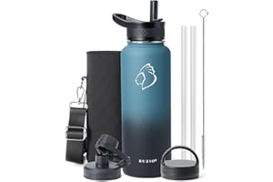 Stainless Steel Insulated Water Bottle 1180ml, BUZIO Insulated Water Bottle with Straw Canteen Metal Thermo Mug Hydro Cup Jug Double Vacuum Hot Cold Water Bottles with Carrying Pouch, Indigo Crush