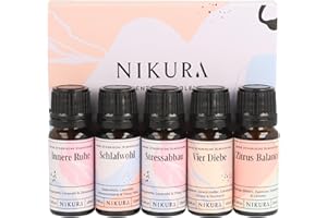 ‎NIKURA Nikura Ätherische Öle Mischungen Geschenkset - 5 x 10ml I Beruhigende ätherische Öle für Diffusoren für Zuhause, Schlaf, Kerzen- und Seifenherstellung | Entspannendes Öl-Set