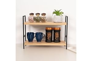 sugodesign Modernes Regal aus Holz in Weiß oder Eichen-Optik mit Metallgestell für Küche und Bad, Küchenregal, Badezimmerregal, Kosmetikregal, Dekoregal, Büroregal (Eiche-Optik)