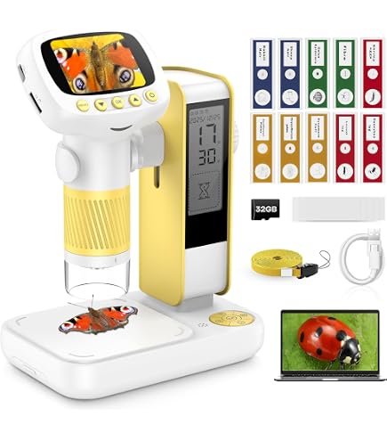 Microscope Numérique Enfant 50-1000X - Écran HD 2.0" 8 LED - Rechargeable - Cadeau Éducatif 4-12 Ans