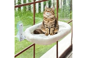 Sudadera Hamac de fenêtre pour chat avec housse en peluche amovible, pliable et doux et confortable (blanc, 52 cm), parfait comme lit pour chat ou rebord de fenêtre d'hiver jusqu'à 25 kg