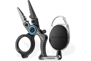 FLISSA Mini Alicates de Pesca Multifuncionales, Alicates de Pesca Multiusos, con Extractor de Anzuelos, Cierre de Seguridad, Hoja de Acero de Tungsteno para Pesca