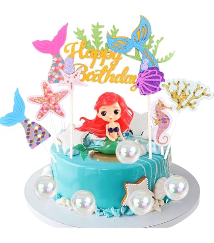 Set Di Decorazioni Per Torta A Tema Sirena: Topper Glitterati Con Sirena, Conchiglie E Stelle Marine Per Compleanno E Feste A Tema