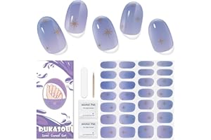 DUKASOU Semi Cured Gel Nail Strips,28 pcs Gel Nail Strip Wraps,Long Lasting Nail Polish Stickers Work with UV Lamp,Easy to Apply