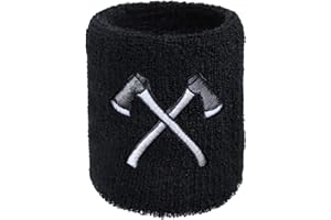 EXPRESS-STICKEREI Leñador pulsera de sudor con hacha cruzada, hachas para leñadores, trabajadores forestales, estilo vikingo, banda para el sudor, algodón de rizo, ropa de trabajo