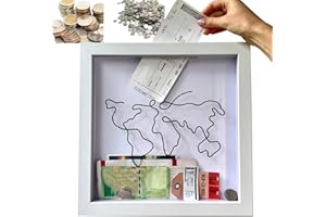 HOIDOKLY Scatola per archivio avventura, scatola ombra da viaggio, scatola per biglietti con fessura, scatole dei ricordi da 20 cm, porta biglietti con mappa del mondo e design aereo, regali teatrali