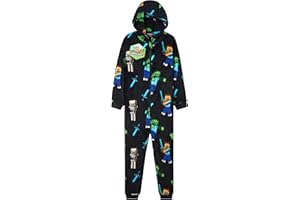 Minecraft Onesie Creeper Fleece Jumpsuit Sleepsuit Gamer Geschenk Schlafoverall mit Kapuze für Jungen