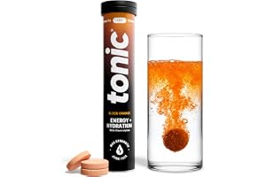 Tonic Health Energy and Hydration Tablets - 15 Vitamins, Minerals, Plants with Panax Ginseng, No Sugar Effervescent Multivita
