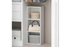 Furinno REED Wardrobe Storage Organiser, 3-Tier Open Shelves Clothes Storage, Clothing Closet Organiser, for Bedroom, Closet, White