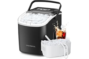 CROWNFUL - Máquina de hielo portátil con asa, pala y cesta, 9 cubitos de hielo en 6 minutos, 12 kg/24h, ideal para hogar, cocina, oficina, bar, fiesta (Negro)