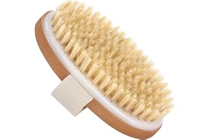 AZYMI Dry Brushing Body Brush for Lymphatic Drainage, Exfoliating Shower Bath Brush Natural Wood & Bristle, Oval Shaped Size 13x6.5CM