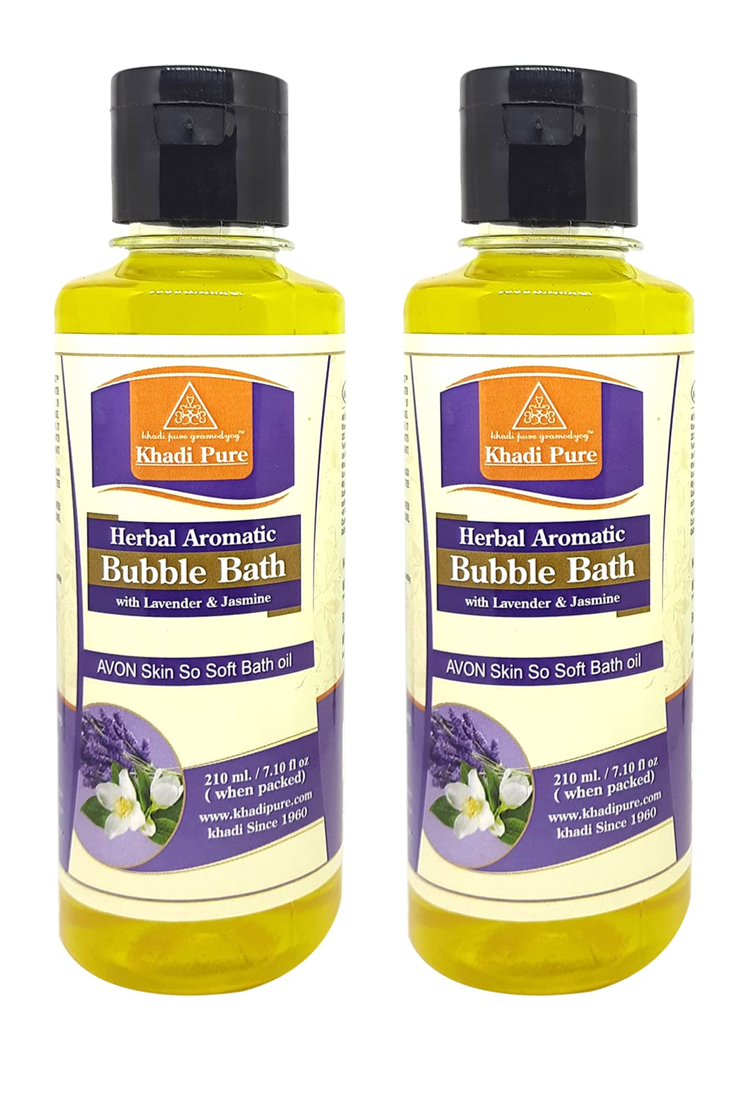 Khadi Pure Herbal Aromatic Bubble Bath with Lavender & Jasmine, 210 ml (Pack of 2), Yellow, (KPBUBBLEBATHX2)