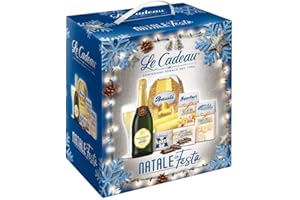 DUCOMI Le Cadeaux Natale in Festa Confezione Regalo, Cesto Natalizio Alimentare con Pandoro Bauli 500 g, Gelatine Sperlari 100 g, Canestrelli 100 g, Tavoletta Cioccolato Motta 100 g e Spumante Dolce 750 ml