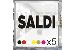 MR PUBBLICITÀ 5 pz. kit Adesivi Saldi Rimovibili per Vetrine Negozi, Vetrofania Scritte SALDI dim. 60x20 cm Stickers promozionali Allestimento Vetrine Decorate. intagliati senza Sfondo Prespaziati (NERO)
