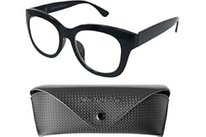 Mini Brille Gafas de Lectura Retro con Grandes Lentes Rectangulares, Montura Gruesa el Plástico con Bisagra de Resorte, Gafas Mujer