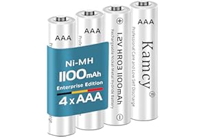 KAMCY NiMh Piles Rechargeables AAA Haute capacité, 1100 mAh - Piles AAA Rechargeables, 1,2V LR03, Lot de 4 - Édition Entreprise, pré-chargées
