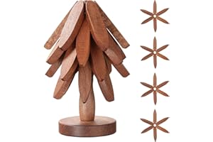 Markcco Dessous de Plats en Bois pour Plats Chauds, 4 Dessous de Plat en Bois + 1 Support rangé comme Un Sapin de Noël, Dessous de Plat en boi sapelli pour casseroles Chaudes, poêles, Bol, théière