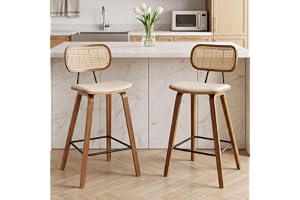 Chairus barstol i rattan med PU-läder och träben, 2-pack