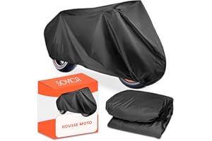 SOVICA Housse Moto Exterieur Grandes Dimensions 240 x 140 cm Matiere PEVA Protege de la Pluie poussiere Soleil bache Exterieur Etanche Housses de Moto Protection Noir