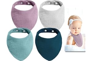 nedit Musselin Halstuch Baby - Halstuch Baby - 4 Stück - Musselin Tuch Baby - Weiche Sabberlätzchen mit Verstellbaren Druckknopf aus Baumwolle Für Jungen und Mädchen - GUTE QUALITÄT