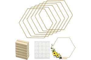 LAKSOL 6 Pezzi Cerchio Floreale Esagonale, Anello di Metallo con 6 Supporti in Legno Cerchi Metallici Floreali Cerchio di Metallo per Decorazione Centrotavola, Decorazione della Tavola di Nozze