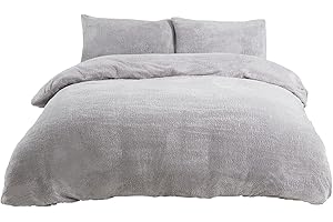 Sleepdown Teddy Fleece Duvet Cover Quilt Bedding Set with Pillow Case Thermal Warm Cosy Super Soft - Single - Grey