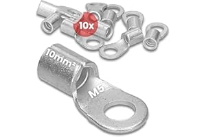 Kalitec Q10-5 - Terminales de cable de compresión (10 mm², M5, sin aislamiento, para conductores múltiples, finos y finos, terminales de cable de 10 mm², según DIN 46234)