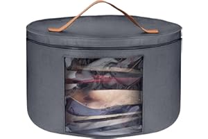 Bestcool Boîte de Rangement pour Chapeaux avec Couvercle, 17 Pouces de Diamètre Boîtes à Chapeaux Pop Up pour le Stockage Grand Sac de Rangement pour Chapeau de Voyage Robuste et Pliable (Gris foncé)