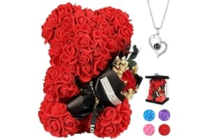 POHOMEGK Regali di San Valentino per Lei,Regali per Donne Orso on Rose,Compleanno Orso Fiore Rosa per Fidanzata,Regali di San Valentino per Donna,Regali d'Amore romantici Carini (Rosso)