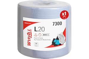 WypAll L20 Maxi Rotolo di Panni in Carta 7300, Panni di carta azzurri a 2 veli, Per Pulizia e Manutenzione, Biodegradabili, Certificato per Contatto Alimentare, 500 Fogli