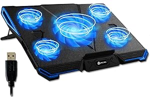 KLIM Cyclone Laptop Cooling Pad - 5 Fans Cooler - No More Overheating - Increases PC Performance and Life Expectancy - Ventilated Support for Laptop PS5 and PS4 - Blue