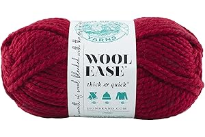 Lion Brand Yarn Wool-Ease Thick & Quick, Super Bulky Wool Blend Yarn for Knitting, Crochet, and Crafts, Cranberry, 1 Pack