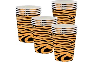 POPOYU 16P Jungle Safari Animal Party Tiger Print Paper Cups,Jungle Animal Party Paper Cups,Jungle&Theme Party Tableware Decorations Set for Kids Jungle&Safari Reptile·Party Supplies