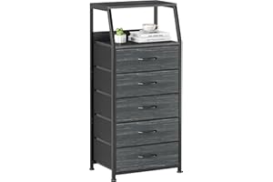 CAIYUN Chest of Drawers Bedroom with 5 Drawers, Tall Fabric Dresser with Shelf, Fabric Dresser for Entryway Hallway Living Room, Closet Storage Drawer, Black