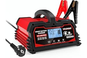 Yinleader Chargeur de Batterie Intelligent 25A 12V/24V 12A/10A/5A, Chargeur de Voiture LCD, mainteneur de Batterie pour AGM, Moto, 12V LiFePO4