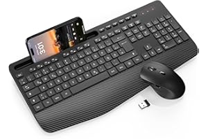 SABLUTE Tastatur Maus Set Kabellos, Ergonomische Tastatur in Voller Größe mit Handgelenkauflage, Telefonhalter, Schlafmodus, Leise 2,4 GHz kabellose Tastatur und Maus für Mac, Windows, Computer, Laptop, PC