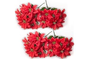 euluoziqing 4 Stück Künstliche Weihnachtsstern Blumen, Poinsettia Weihnachtsblume Deko, Rot Christbaumschmuck für Hochzeit Party Home Dekoration Weihnachtsbaum Neujahr Ornamente (Rot)