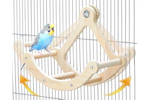 JEVND Bird Perch Toy, Interactive Rocking Parakeet Toys and Perches, Wooden Exercise Wheel Cockatiel Toys, Intelligence Puzzle Birds Enrichment Toy for Parrot, Bird Cage Accessories Perch for Budgies Conure