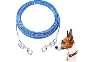Mi Metty Dog Tie Out Cable, Chew Proof Dogs Runner Cable, Training Pet Leash for Small Dogs Up to 60lbs,Dog Tether for Yard Outdoor and Camping (Blue, 20ft(6M))