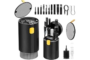 LA BRODÉE Cleaning Kit, 20 in 1 Keyboard Laptop Pen Cleaner Kit, Computer Tech Cleaning, Electronic Screen Cleaner Multi-Tool for Cleaning Mobile Phones, MacBook, Earbuds,Camera Lens, Computer Monitor-(Black)