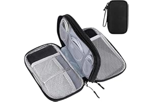 FINEHENCHI Travel Cable Organiser Bag, Portable Electronics Travel Organizer Tech Pouch, Universal Cord and Travel Gadgets Cable Pouch for Cables Power Bank Earphone USB Drive Hard Disk (Double-Layer Black)