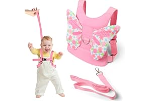 PENGSHOW Baby Reins, Pink Toddler Reins, Baby Walking Harness Anti-Falls, Butterfly Wings Toddler Walking Harness, Child Safety Harnesses and Leash, Anti Lost Baby Leash for Walking 1-3 Years