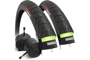 Fincci Urban Puncture Proof Bike Tyres 26x1.95 Inch with 26 inch Inner Tube Schrader/Presta - Semi Slick 26 inch Bike Tyre 50-559 with 3 mm Nylon Antipuncture for Road, City, Hybrid Bike 26"