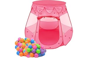 LittleTom Mädchen Bällebad – Pop-Up Kinderzelt Spielzelt mit 200 Bällen – 120x120x90 cm Ballgrube für Baby und Kinderzimmer, dekoratives Spielhaus