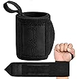 EVO Fitness Pair of 18” Deep Black Weight Lifting Wrist Wraps Support Elasticated Cotton Straps Thumb Loop Powerlifting Bodybuilding Strength Gym Training Workout (Black)
