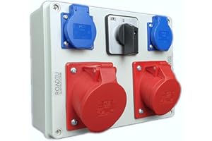 RoadEu - Coffret de Chantier, Répartiteur électrique mural et prises 32A/16A - 230V - Prise murale avec interrupteur principal - IP44 - Répartiteur de courant de construction