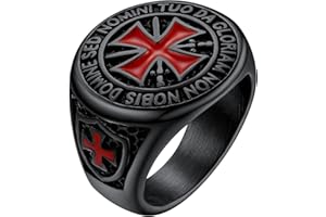 FaithHeart Knights Templar Rings for Men, Stainless Steel Crusader Cross Biker Ring Gold/Black Plated, Personalised Masconic Rings Jewelry Size O-Z+3-Gift Box Send