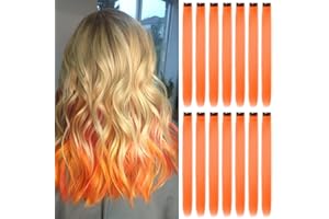 BEAMELY 16pcs Extensions a Clip Cheveux Couleur, Mèches Cheveux Colorées Postiches Raides et Longues Synthétiques Résistants à La Chaleur Fête Accessoires Cheveux Fille (22Inch,Orange)